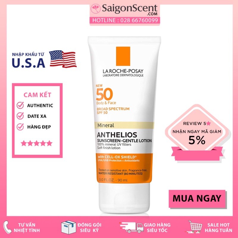 Kem Chống Nắng La Roche-Posay Mineral Anthelios Sunscreen-Gentle Lotion SPF 50 Body & Face