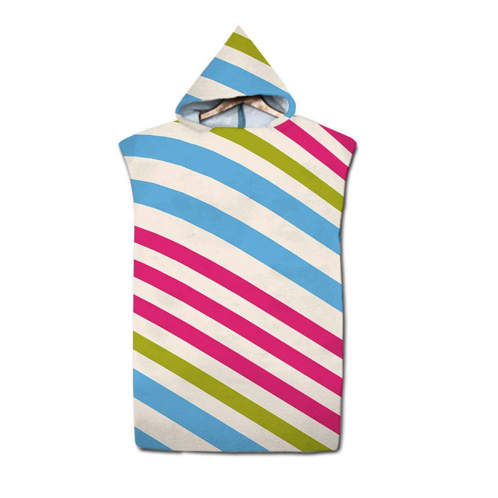 Microfiber Stripe Kids Bath Towel with Cloak Adult Beach Changing Robe Poncho Surf Quick Dry Hooded Bathrobe Swimming Pool Parts