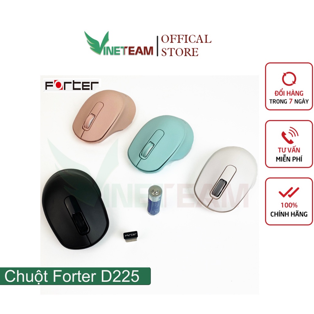 Chuột Không dây kiêm Bluetooth Vinetteam FORTER D225 dùng cho Điện thoại, Ipad, Macbook, máy tính - Hàng chính hãng