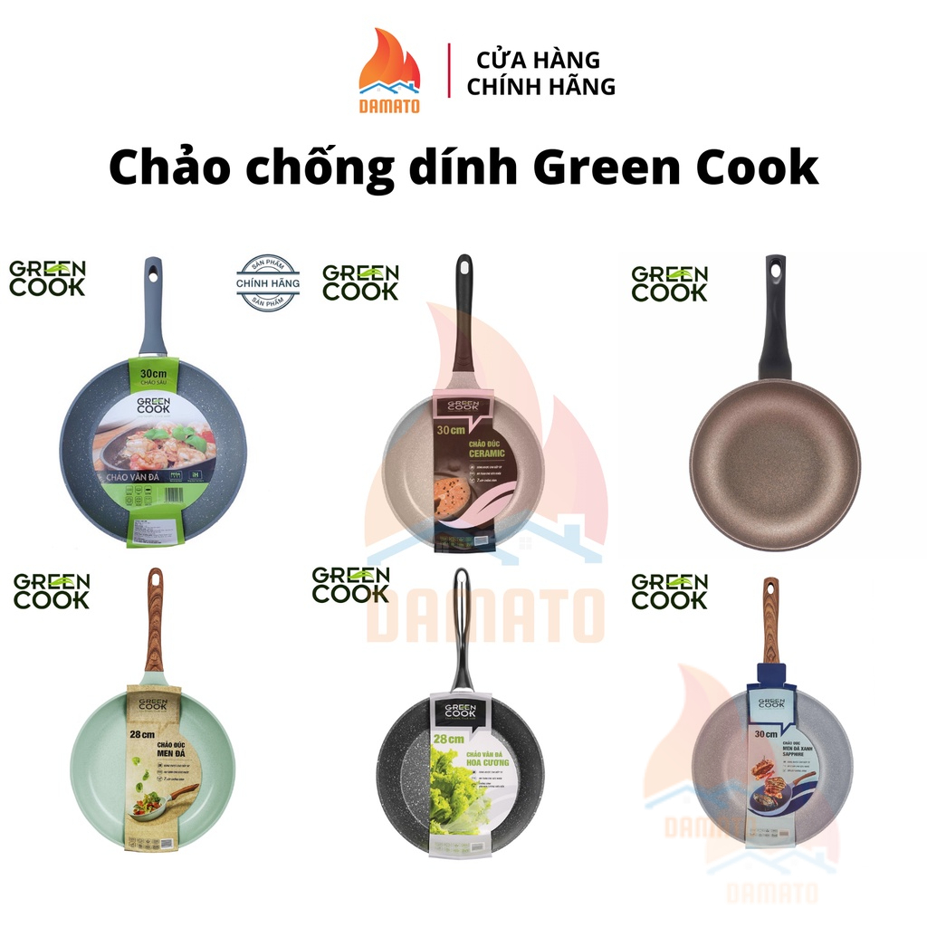 Chảo chống dính Green cook đáy từ, vân đá Green cook, chảo chống dính bếp từ Green Cook