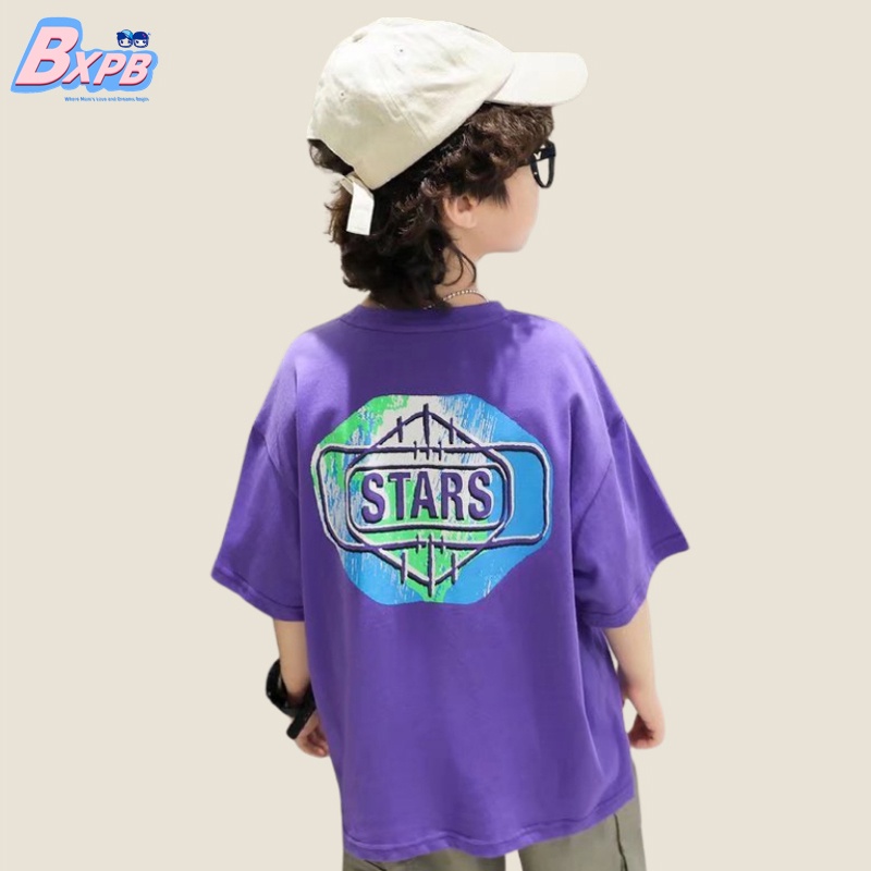 Áo thun BXPB tay ngắn cổ tròn dáng rộng in họa tiết độc đáo thời trang mùa hè cho bé