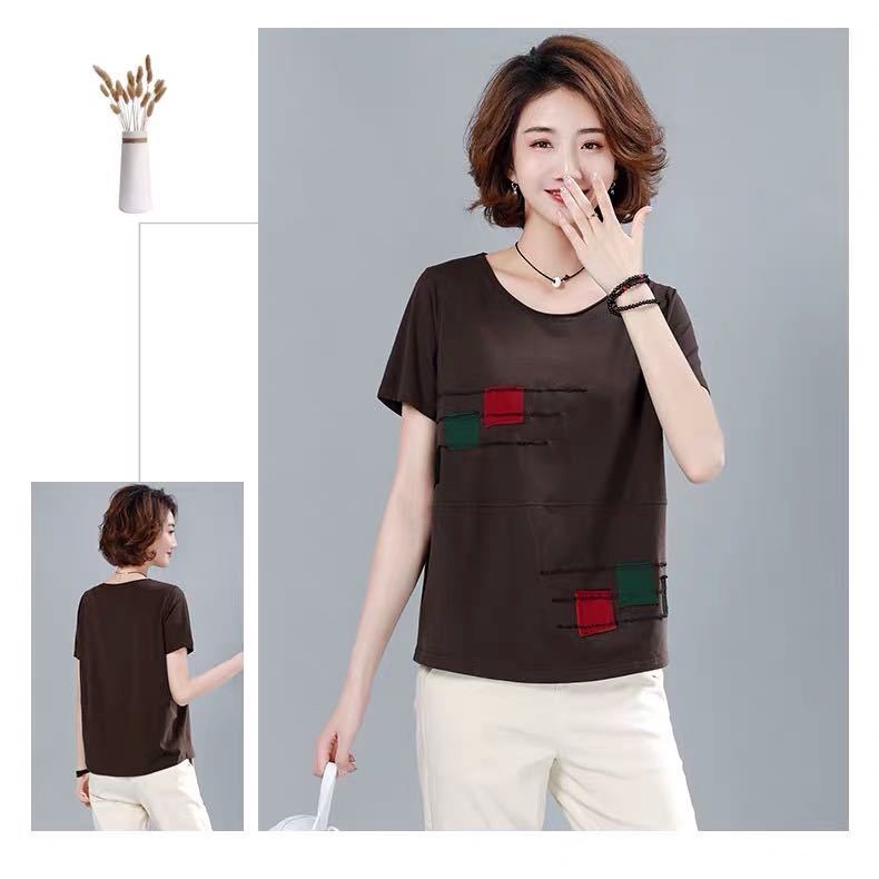 Áo thun tay ngắn dáng rộng thời trang mùa hè cho phụ nữ trung niên