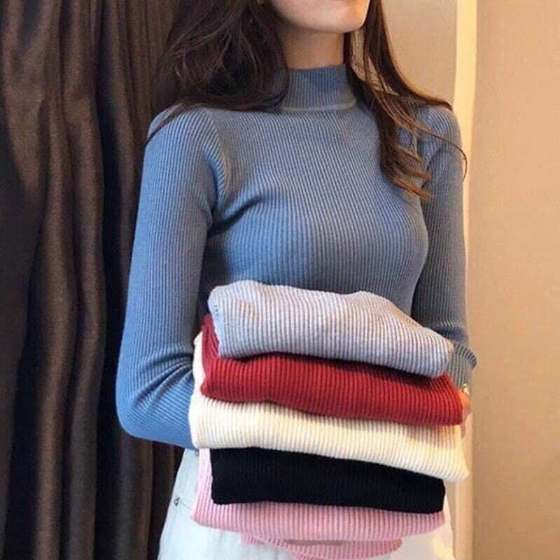 ✨✨Áo Sweater Dệt Kim Cổ Lọ Tay Dài Dáng Ôm Thời Trang Cho Bạn Gái