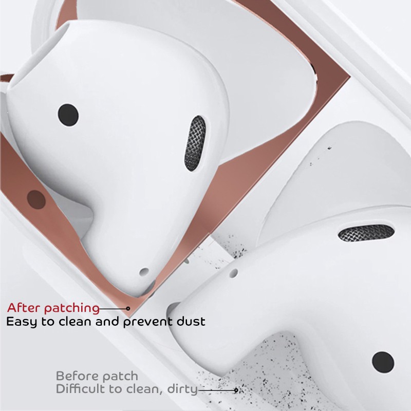 Miếng dán kim loại bảo vệ hộp sạc tai nghe AirPods chống bụi bẩn tiện lợi