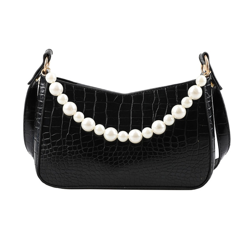 Túi Xách Da Pu Kẹp Nách Đính Ngọc Trai Phong Cách Cổ Điển Dành Cho Nữ