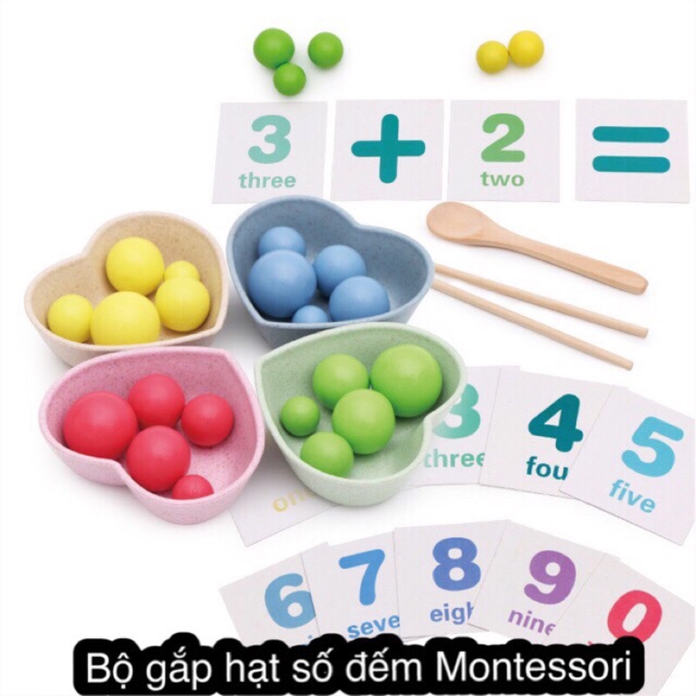 Đồ Chơi Gỗ ♥️ Bộ Gắp Hạt Đếm Số MONTESSORI ( Hàng Loại 1)