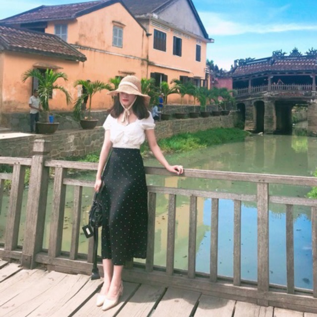 Chân váy dài chấm bi ẢNH THẬT