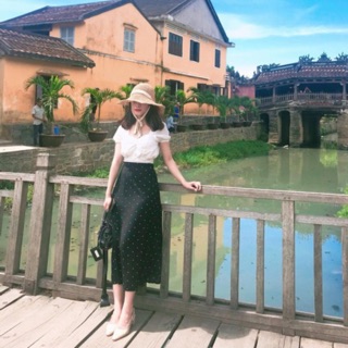 Chân váy dài chấm bi ảnh thật