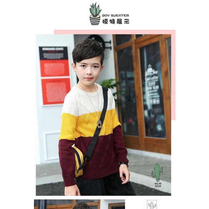 Áo len dệt phối màu bé trai thời trang trẻ em thu đông hàng Quảng Châu cao cấp