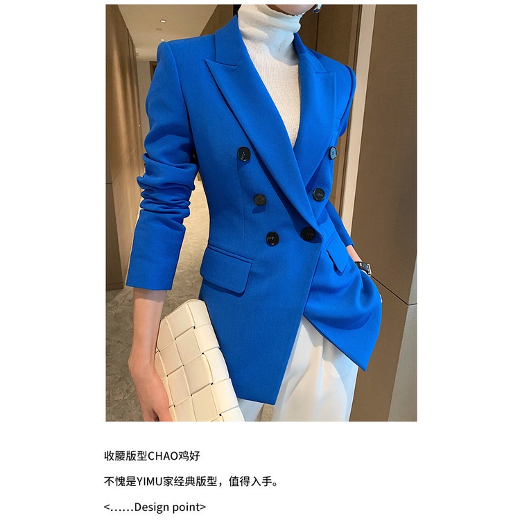 Áo Khoác Vest Ngắn Dáng Ôm Màu Xanh Dương Thời Trang Xuân Thu 2022 Mới Cho Nữ