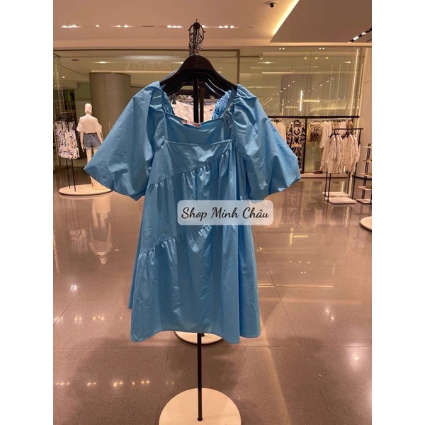 Váy baby doll xanh cổ vuông Zarraa canh sale