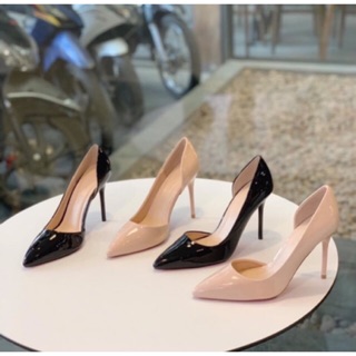 Giày cao gót khoét eo 3 màu cơ bản đen nude trăng cao 7-9-10p
