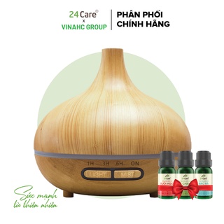 (Tặng kèm 3 tinh dầu) Máy khuếch tán tinh dầu 24Care cổ cao màu vàng công suất 10W dung tích 500ml có chế độ hẹn giờ