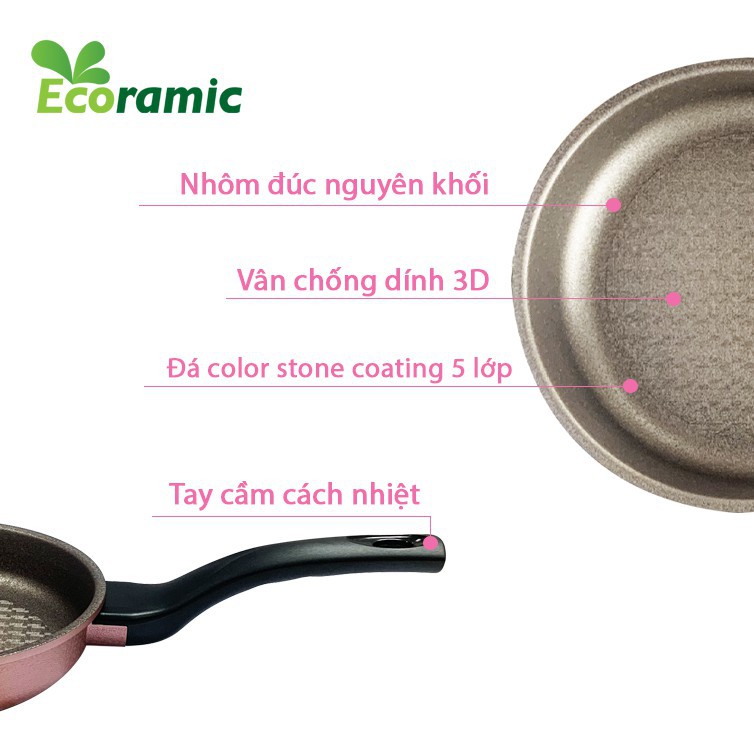 Chảo chiên chống dính tròn Ecoramic đường kính 20 cm công nghệ đúc nguyên khối chính hãng Hàn Quốc