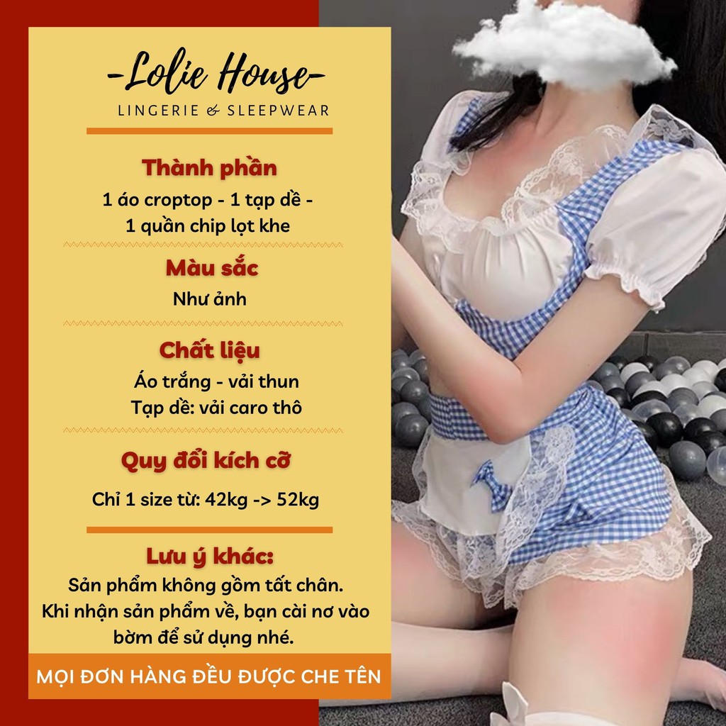 Cosplay Hầu gái caro - Set váy ngủ sexy cosplay hầu gái họa tiết caro LOLIE HOUSE - CP2