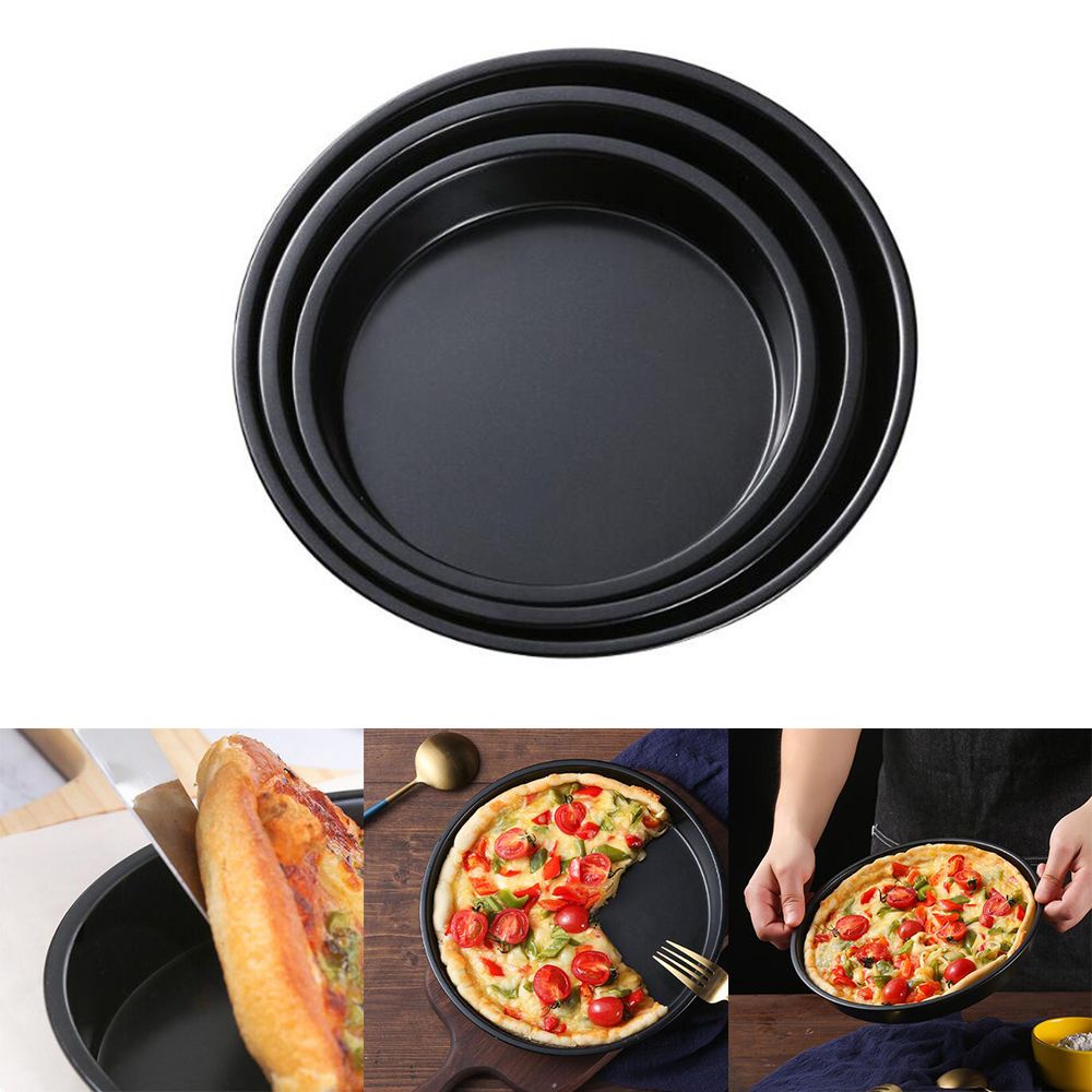Chảo nướng bánh pizza bằng thép carbon chống dính màu đen cao cấp tiện dụng