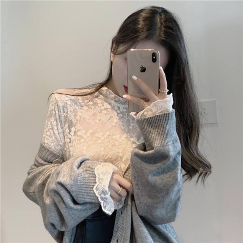 Áo sơ mi IELGY tay dài ống loe cổ cao phong cách thời trang Hàn Quốc