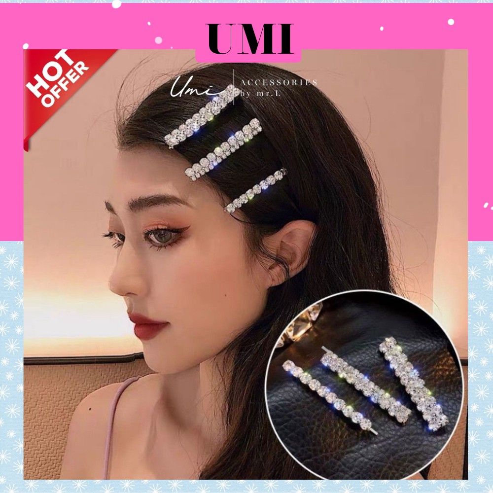 Kẹp Tăm Kim Loại Đính Đá Set 3 Sành Điệu Phong Cách Hàn Quốc UMI FJ183