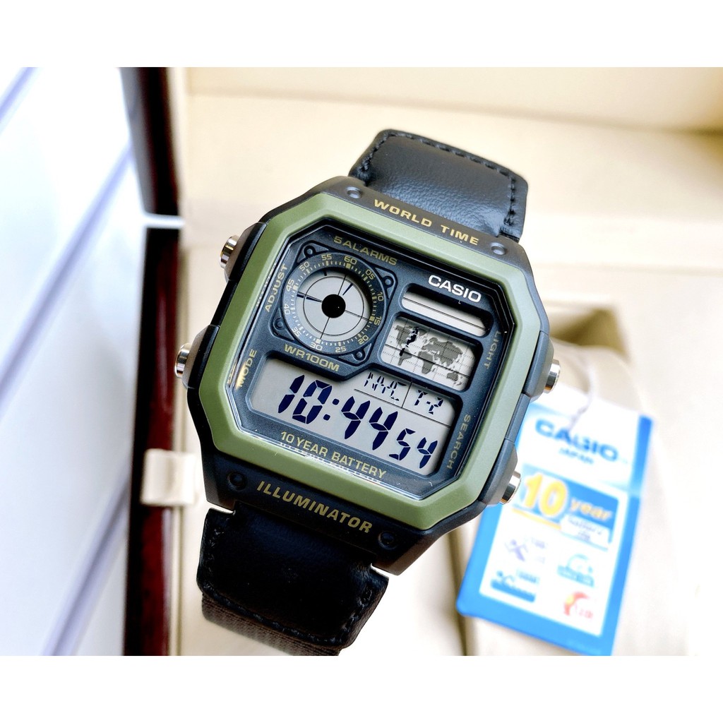 ĐỒNG HỒ NAM CASIO AE-1200WHB-1B Dây Vải, Pin 10 Năm Chống Nước 100m