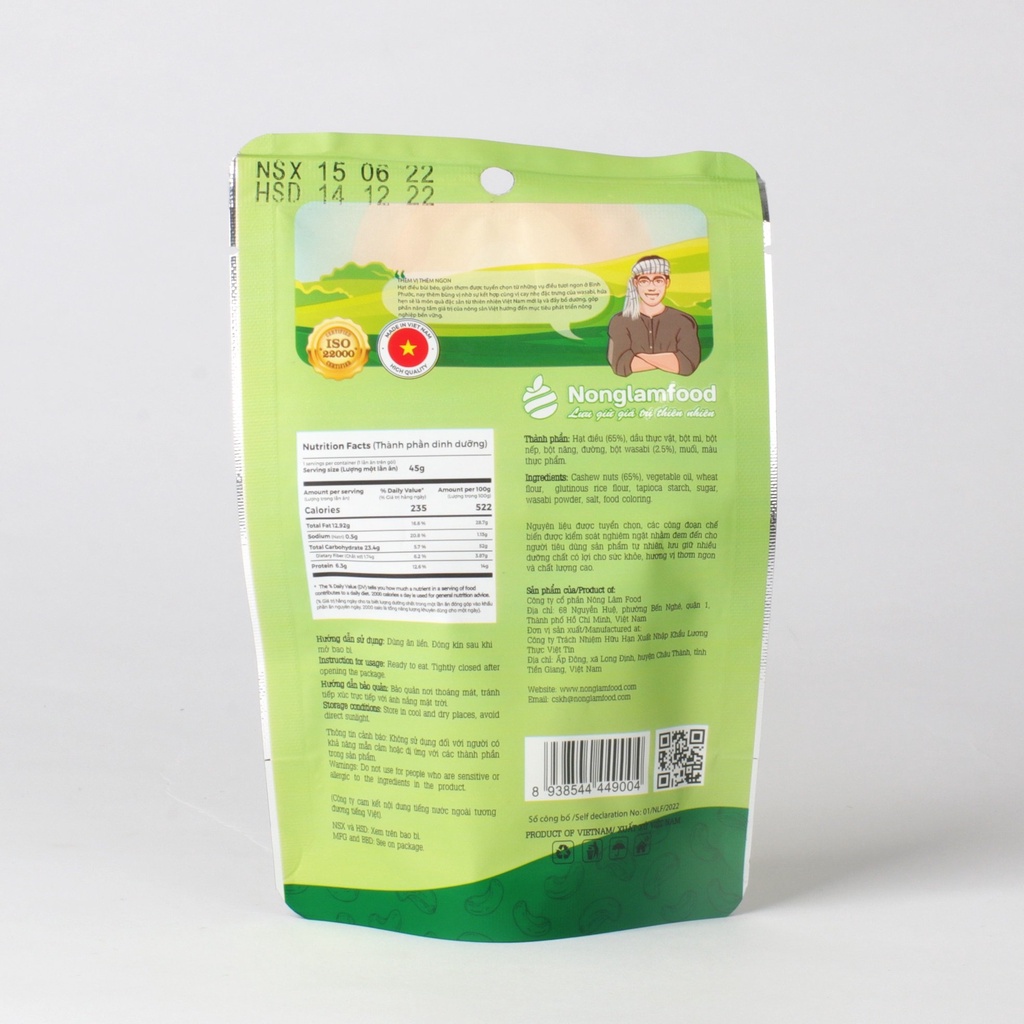 Hạt điều wasabi Nonglamfood 45g | Premium wasabi cashews