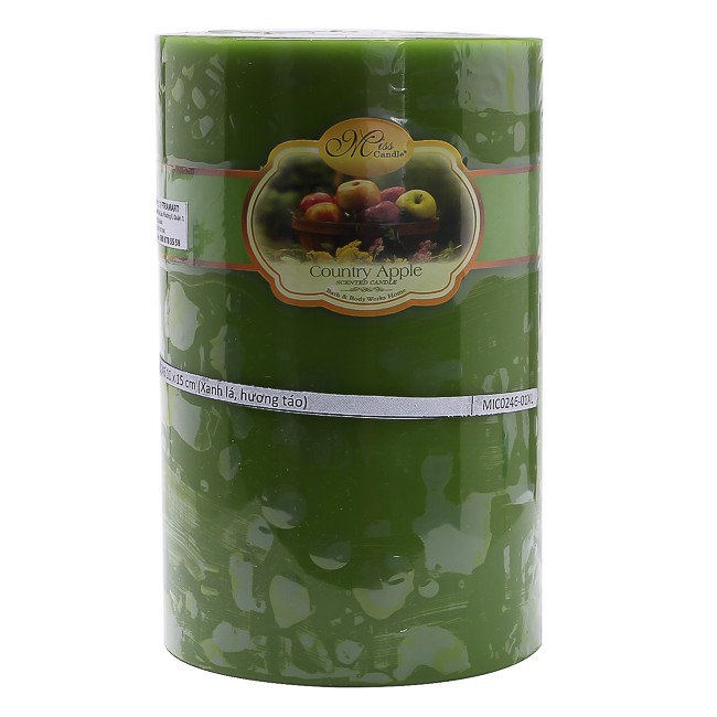 Nến thơm trụ tròn D10H15 Miss Candle MIC0246 10 x 15 cm (Xanh lá, hương táo)