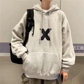 Spot M-5XL Korean Men's Hoodie Warm Sweater Letter X Printing Fashion Hoodie Men and Women Hoodie