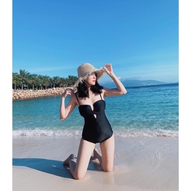 Đồ bơi Bikini đi biển liền mảnh màu đen cúp ngực sexy VATIXA BKN33 ĐEN