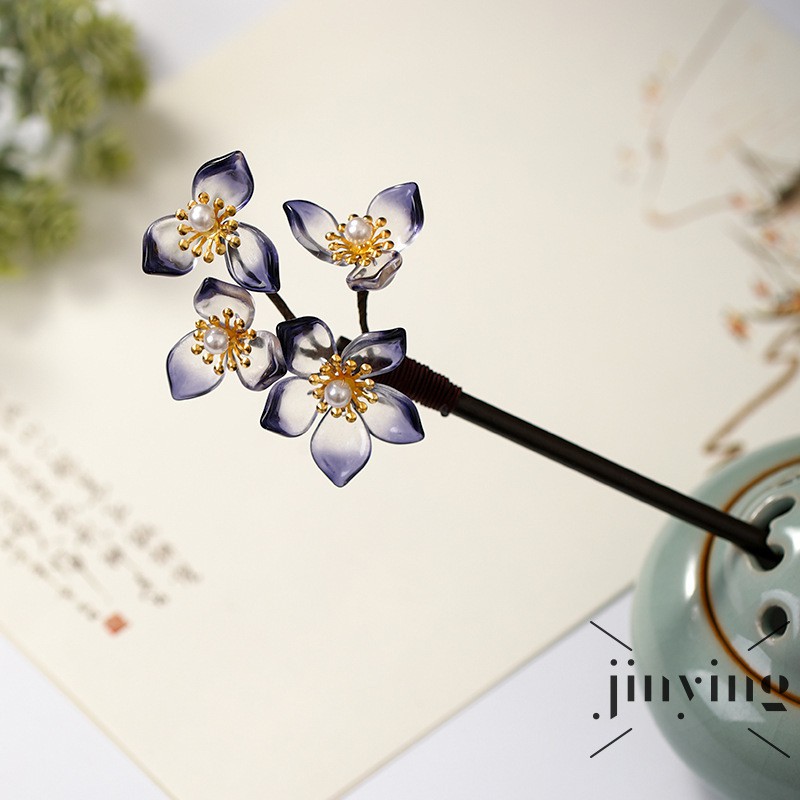 GETNOIVAS ❤S Wind Chinese Classical Handmade Hairpin Pearl Flower Headdress Women Wooden Hair Sticks Ancient Costume Accessories