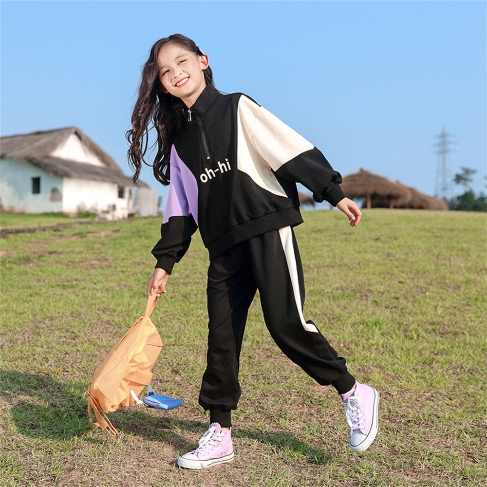 Set đồ thể thao hai món BEAR LEADER màu sắc phong cách phương Tây thời trang xuân thu dành cho bé gái 4-13 tuổi