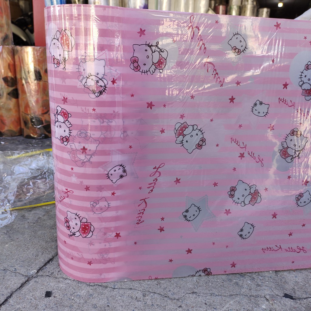 1 mét giấy dán kính khổ 45cm kitty sọc hồng