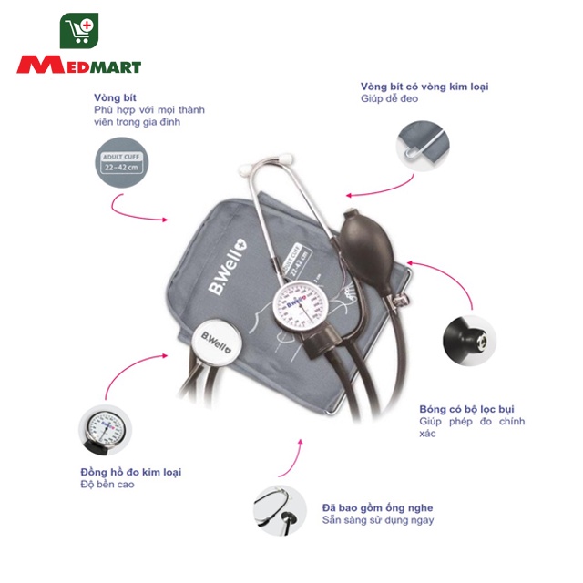 Máy Đo Huyết Áp Cơ B.Well Swiss MED-62, Nhập Khẩu Chính Hãng Thụy Sỹ, Bảo Hành 2 Năm - Medmart