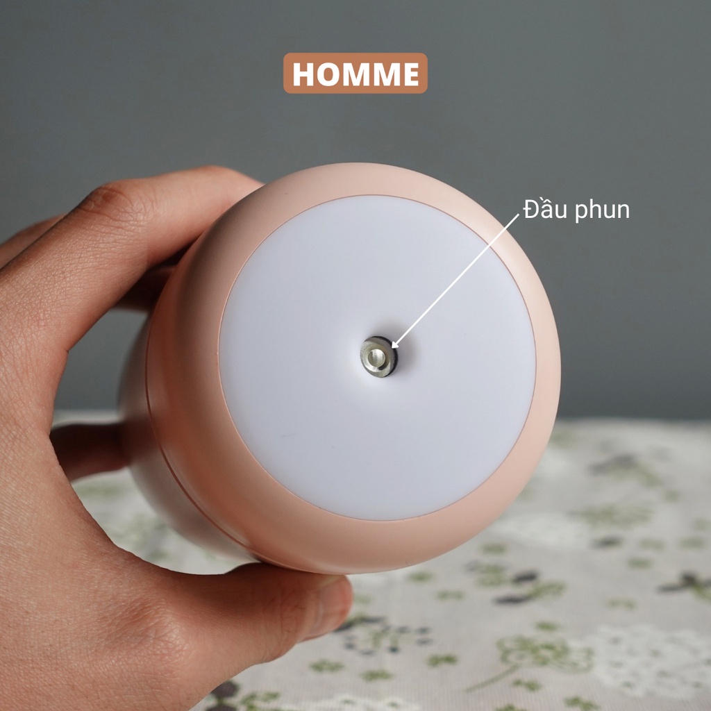 Máy xông tinh dầu mini HOMME phun sương tạo ẩm có đèn LED