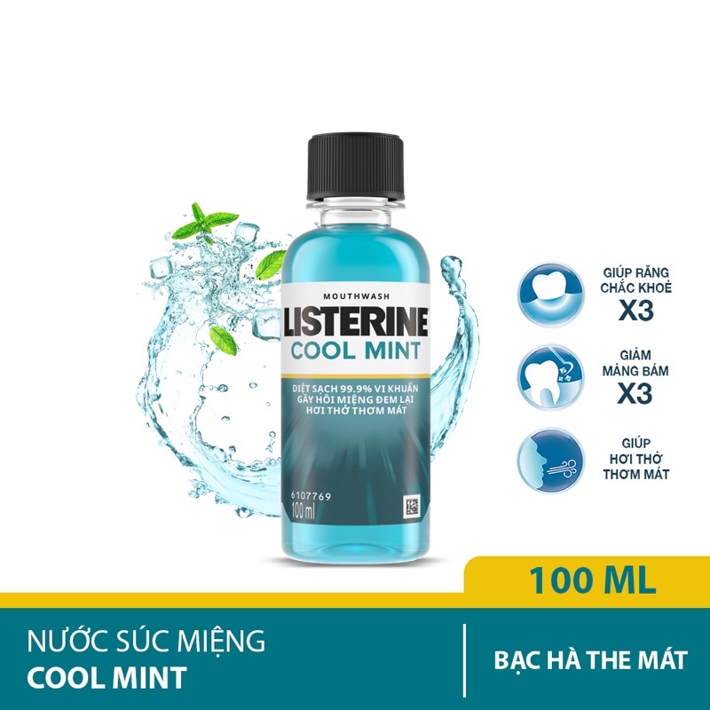 Listerine Nước súc miệng giữ hơi thở thơm mát Listerine cool mint 100ml