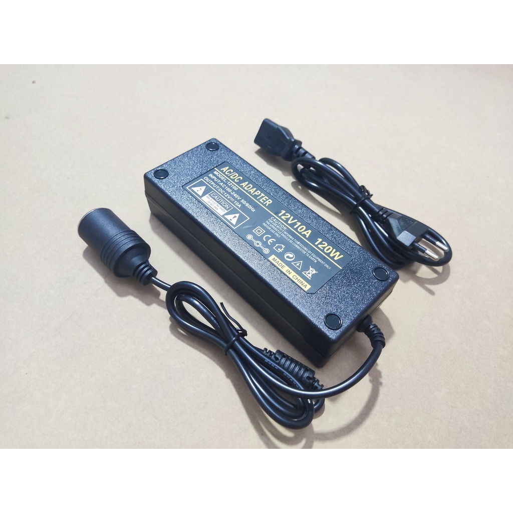 Bộ Chuyển Đổi Nguồn Điện 220V Sang 12V Đầu Cắm Ô Tô 12V/10A 120W cho Máy Bơm Lốp Xe Tủ Lạnh Mini Máy Hút Bụi Mini