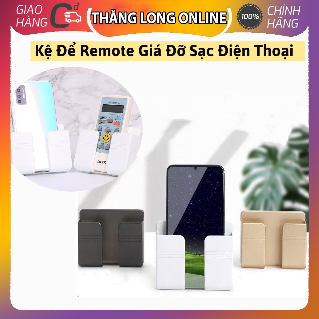 Kệ Dán Tường Để Remote - Đồ Dùng Giá Đỡ Sạc Điện Thoại - Có Móc Treo Giữ Dây Điện Siêu Tiện Lợi