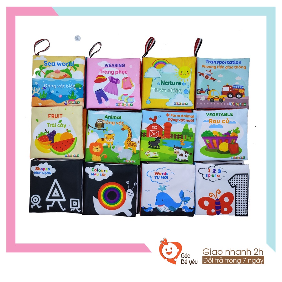 Sách vải cho bé sơ sinh sách tương tác phát triển đa giác quan 12 chủ đề song ngữ cho bé