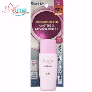 SỮA CHỐNG NẮNG BIORE UV BRIGHT FACE MILK SÁNG HỒNG TỰ NHIÊN TUÝP 30ML
