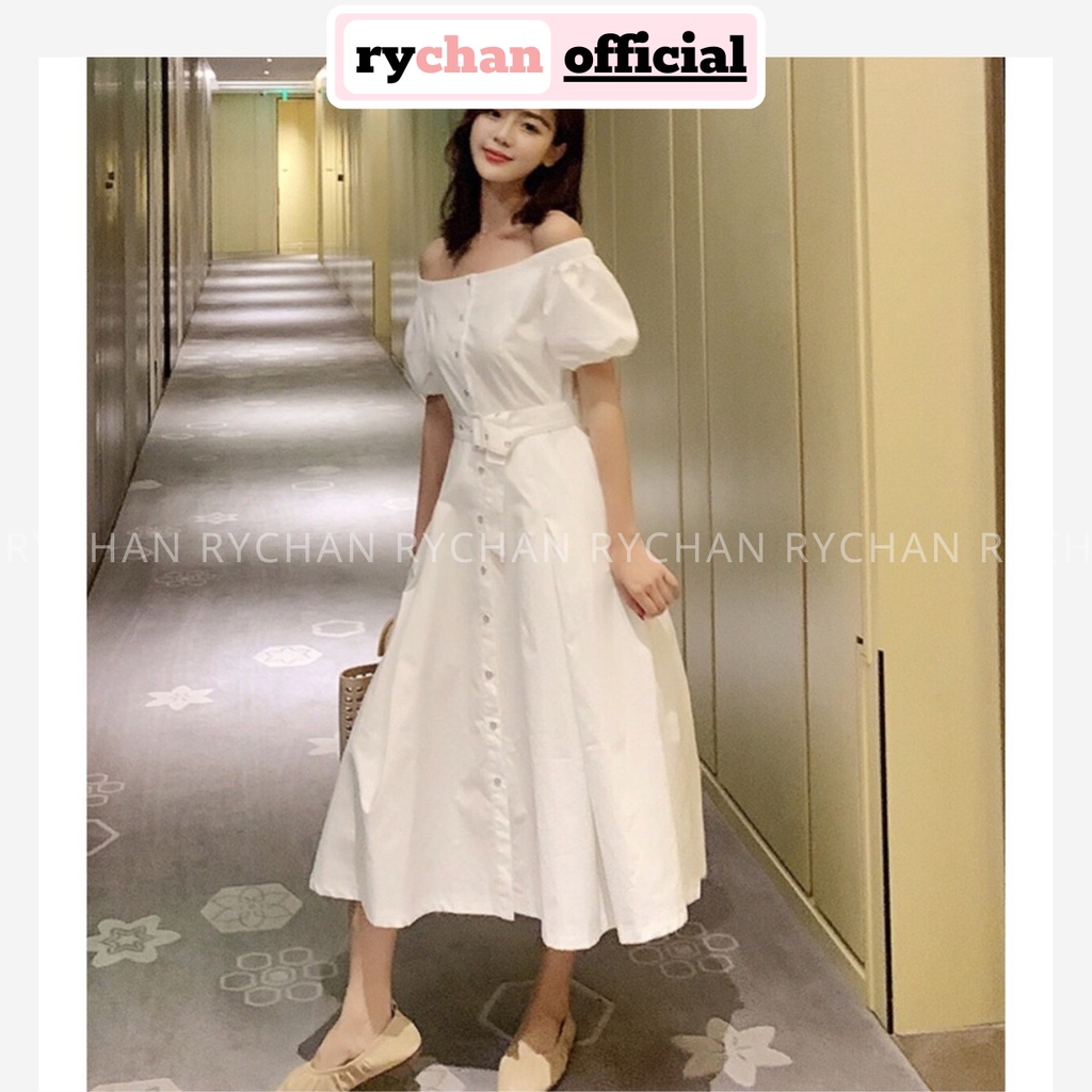 Đầm Xòe Trắng Trễ Vai Kèm Belt Rời - DX559