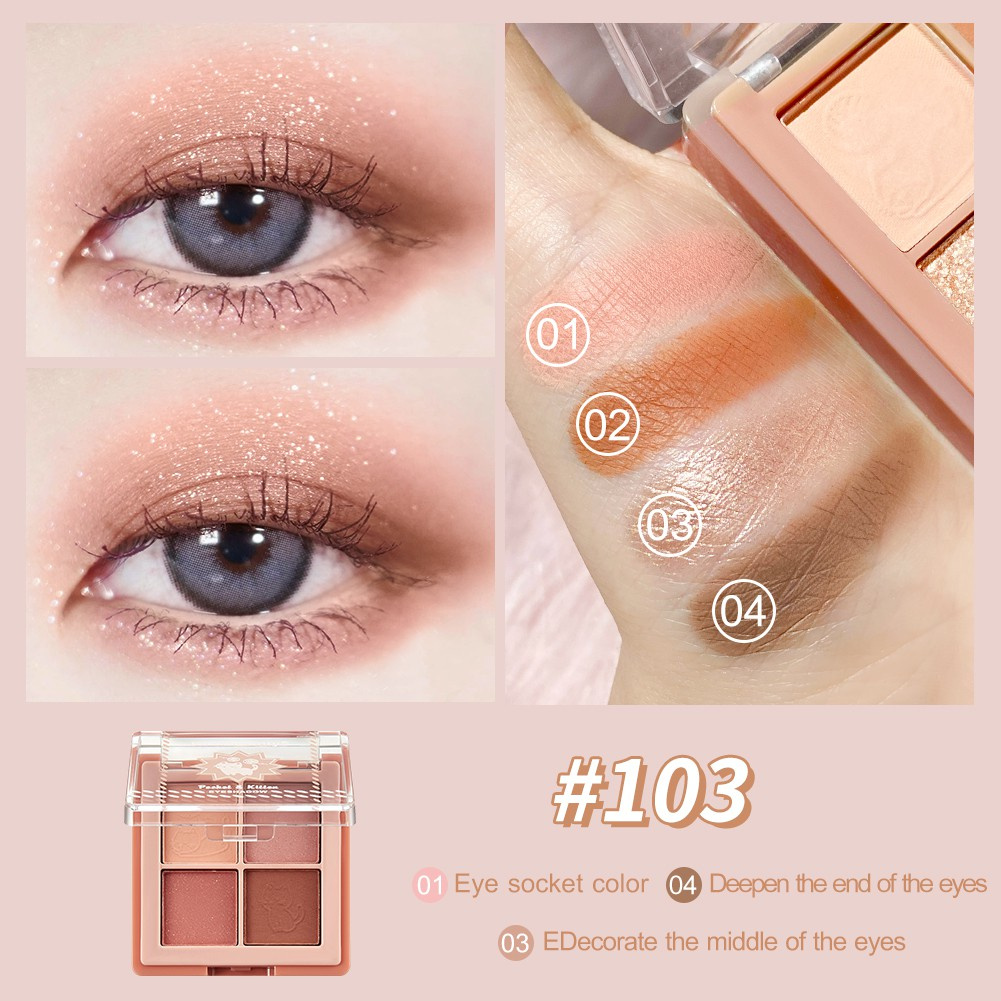 Bảng Phấn Mắt GECOMO 4 Màu Lì Và Ánh Ngọc Trai Kết Hợp Trang Điểm Kháng Nước Và Lâu Trôi