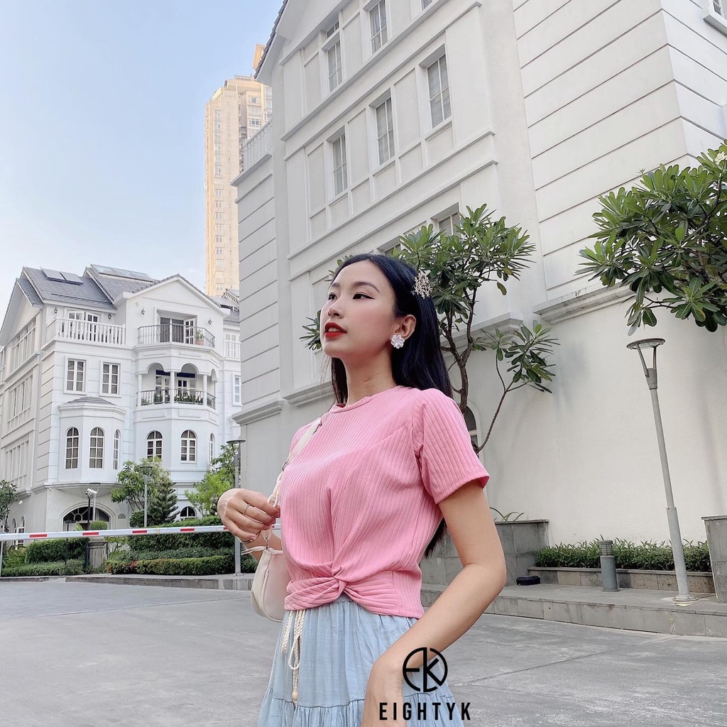 [EIGHTYK] Áo Croptop Tay Ngắn Xoắn Eo
