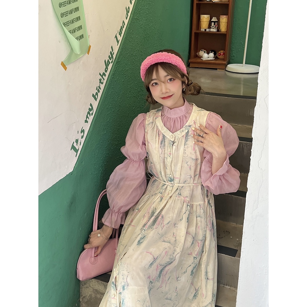 Đầm Hoa Tay Phồng Dài Nhuộm Màu Thời Trang 49889