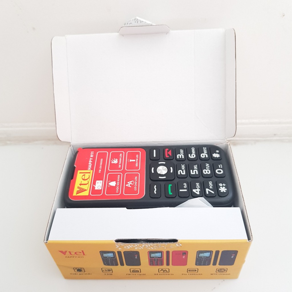 Điện thoại Người Già Vtel H11, 2 Sim, Gọi SOS khẩn, Số To, Chữ To, Loa to, FM loa ngoài, Pin lớn - Bảo hành 12 tháng, Đỏ