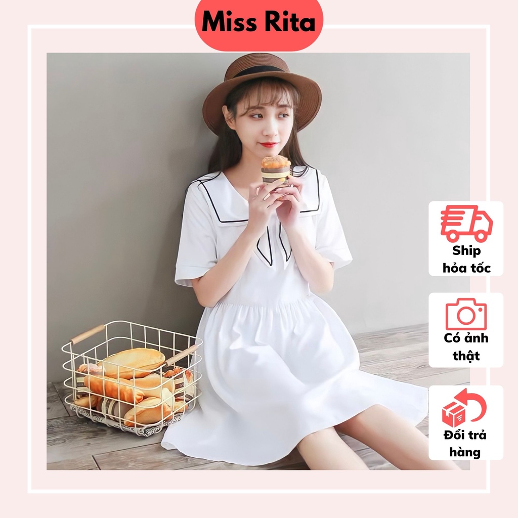 Đầm bầu thiết kế công sở MISS RITA Đầm bầu mùa hè cổ thủy thủ cực xinh dáng babydoll pha nơ cổ thiết kế bởi Miss Rita