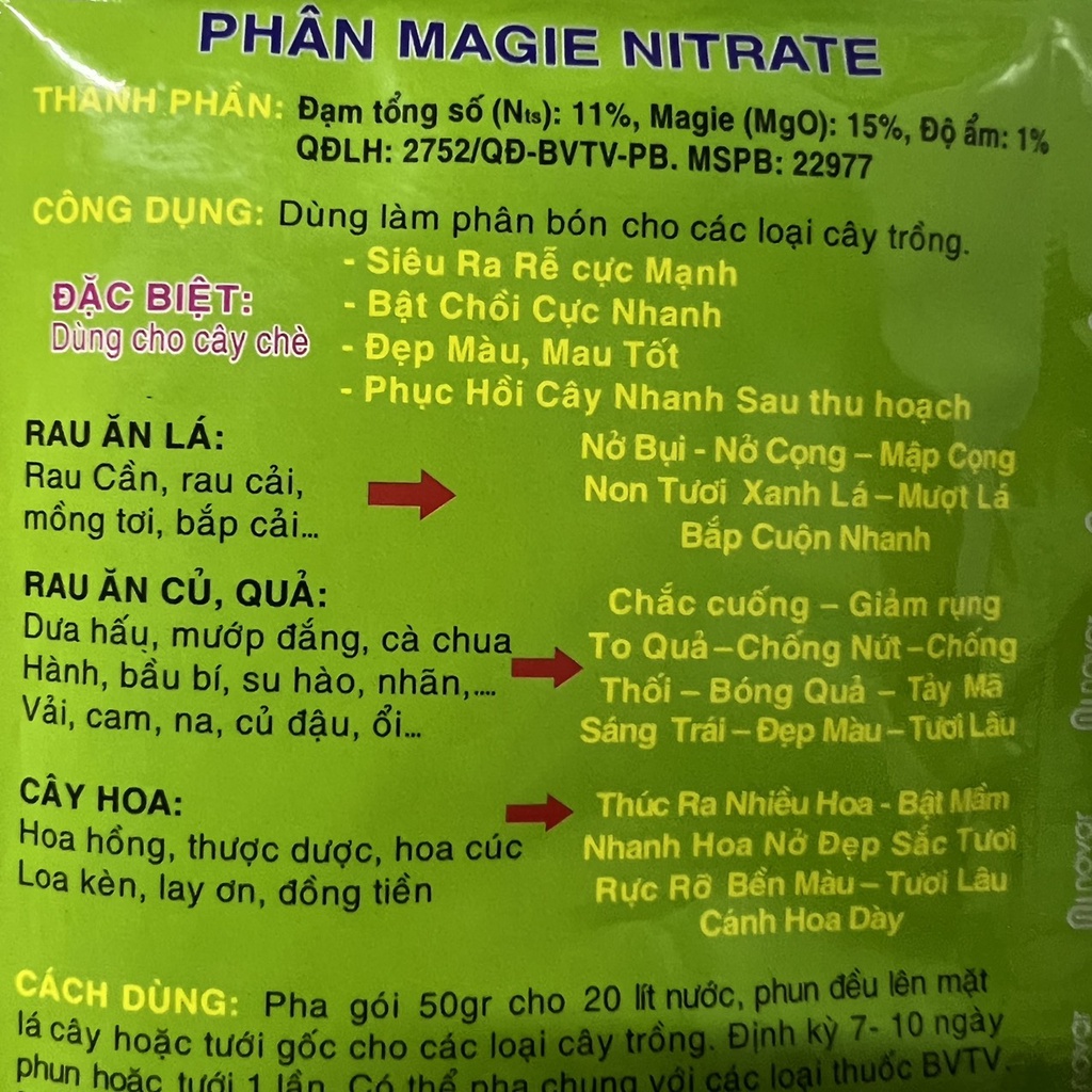 50g Phân bón bật chồi xanh lá Magie Nitrate cho Hoa hồng, Cây cảnh, Rau màu