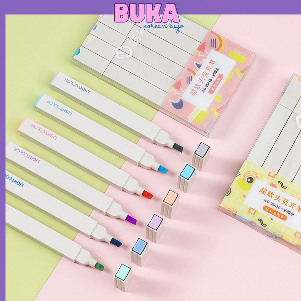 Set 6 bút đánh dấu pastel Kiss Duo Vuông DecorMe bút nhớ dòng 1 đầu màu pastel xinh xắn trang trí sổ bullet journal