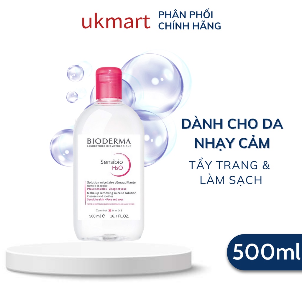 Nước Tẩy Trang Bioderma Dành Cho Da Nhạy Cảm Sensibio H20 500ml Dành Cho Da Dầu &amp; Hỗn Hợp Sébium NHẬP KHẨU CHÍNH HÃNG