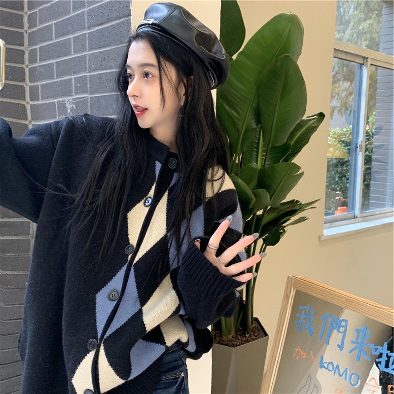 HUANG YOYO   Áo dây len / Áo cardigan dài tay cổ tròn thời trang Hàn Quốc dành cho nữ | BigBuy360 - bigbuy360.vn