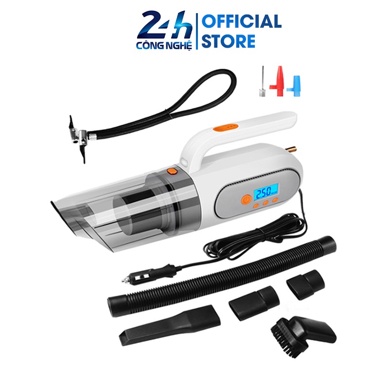Máy Hút Bụi Và Bơm Lốp Ô Tô - Công Suất 120W 4 in 1 Bơm/Hút/Đèn Chiếu Sáng/Đồng Hồ Đo Áp Suất Lốp