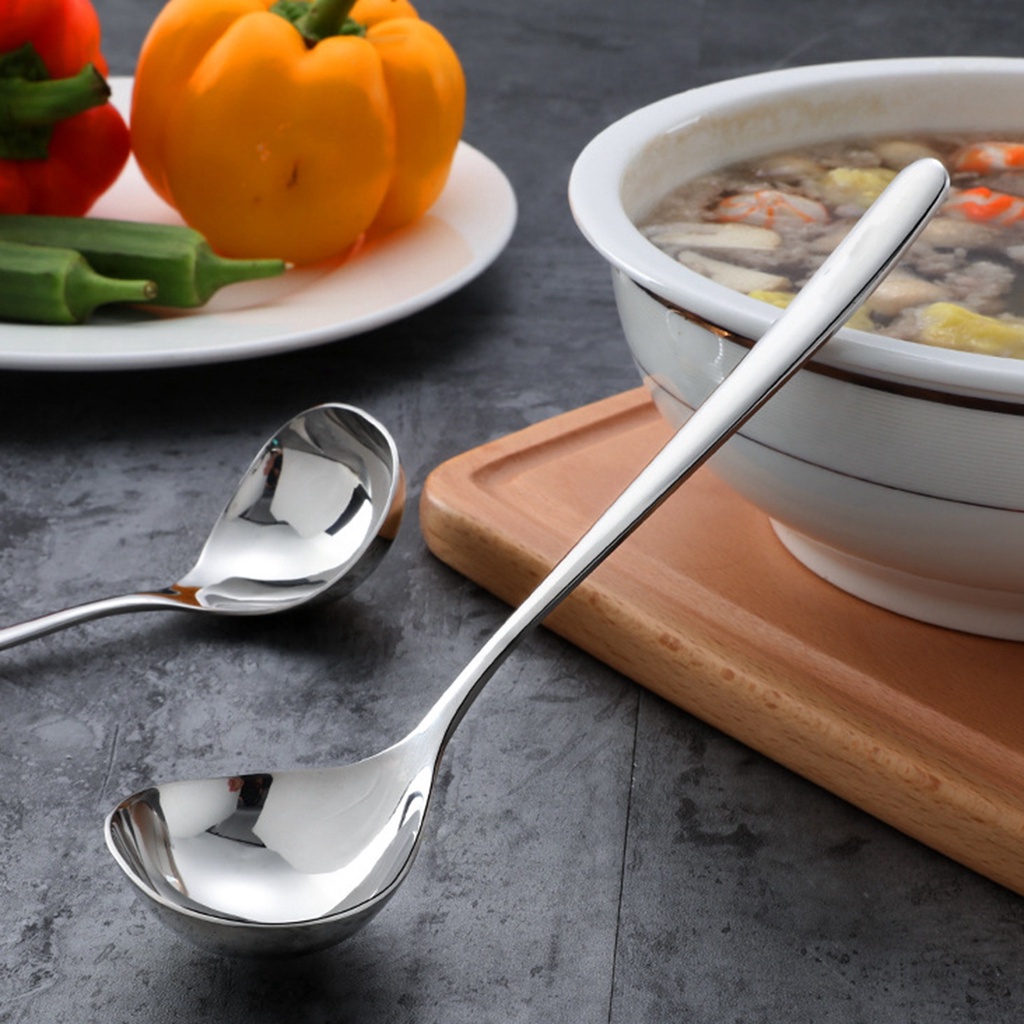 MXMIO Restaurant Soup Spoon Hotel Tableware Dinner Scoop Kitchen Tool Cooking Creative Stainless Steel Dining Hot Pot Soup Ladle