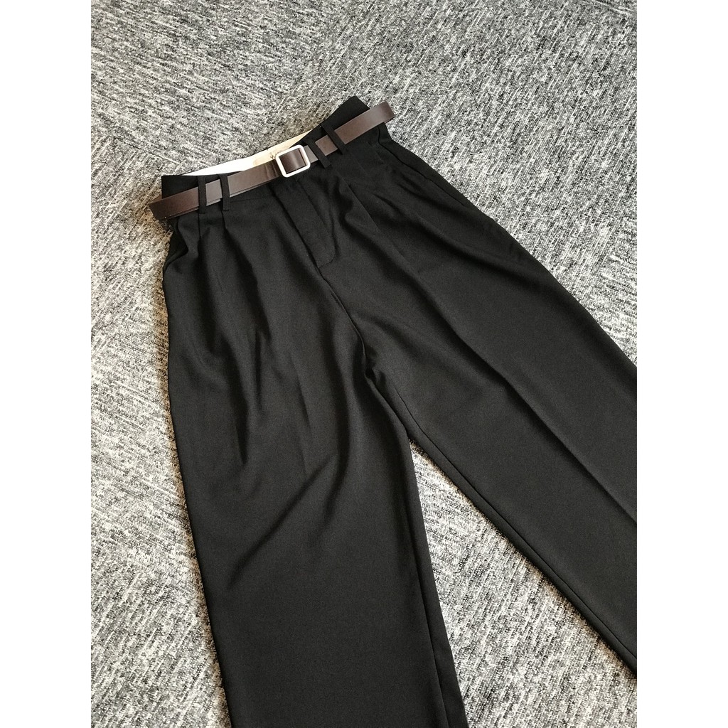 Quần nữ ống suông đen rộng chất dày có thắt lưng mặc đi học, đi chơi | BigBuy360 - bigbuy360.vn